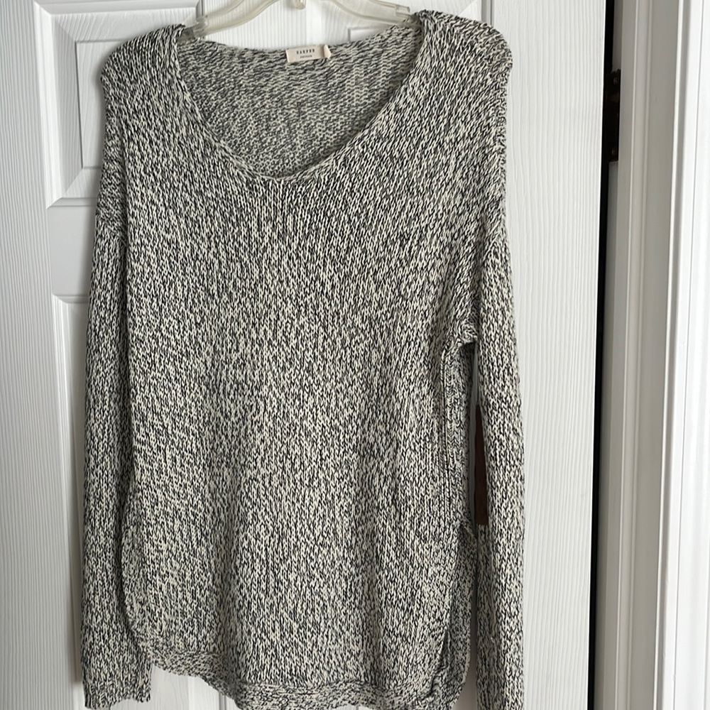 Black and white sweater with elbow patches